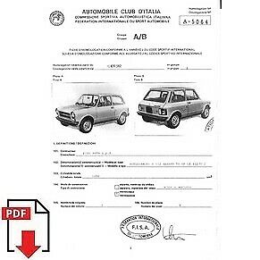 1982 Autobianchi A112 Abarth 70 HP FIA homologation form PDF download (ACI)
